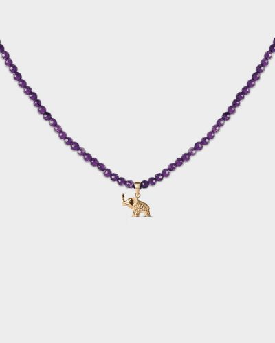 colgante elefante suerte con piedras violeta de aurazzure